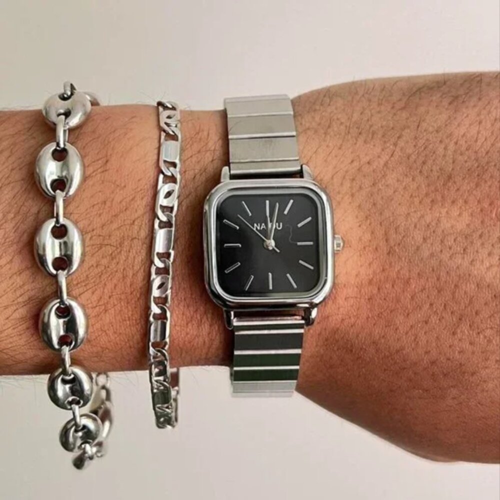 2000s vintage style square stainless steel luxury watch